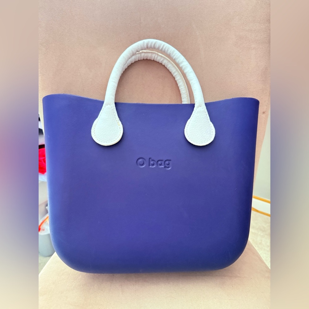 O Bag Blue Italian Handbag Purse Waterproof White Handles Removable Lining